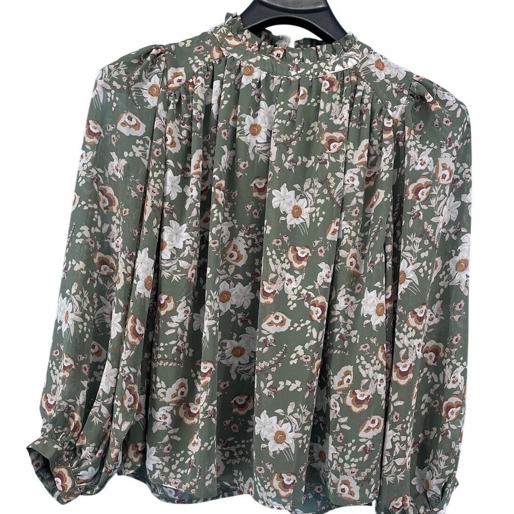 Hudson Gray Top Women's Small Floral Ruffle Neck Floral Romantic Cottagecore